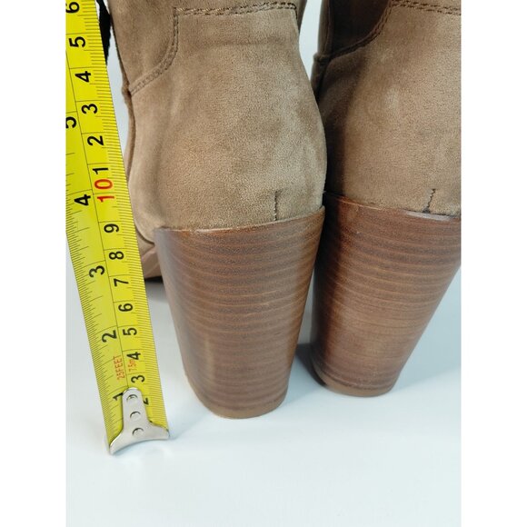 Very G Womens Western Suede Ankle Boots Size 8.5 Tan Block Heel - Picture 3 of 12
